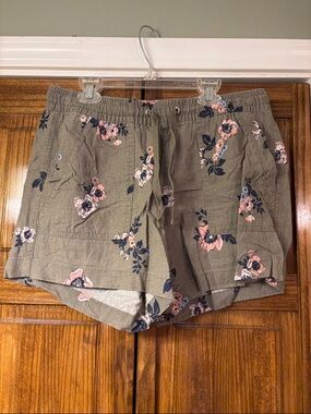 Nautica Olive Green High-Waist Floral Drawstring Shorts